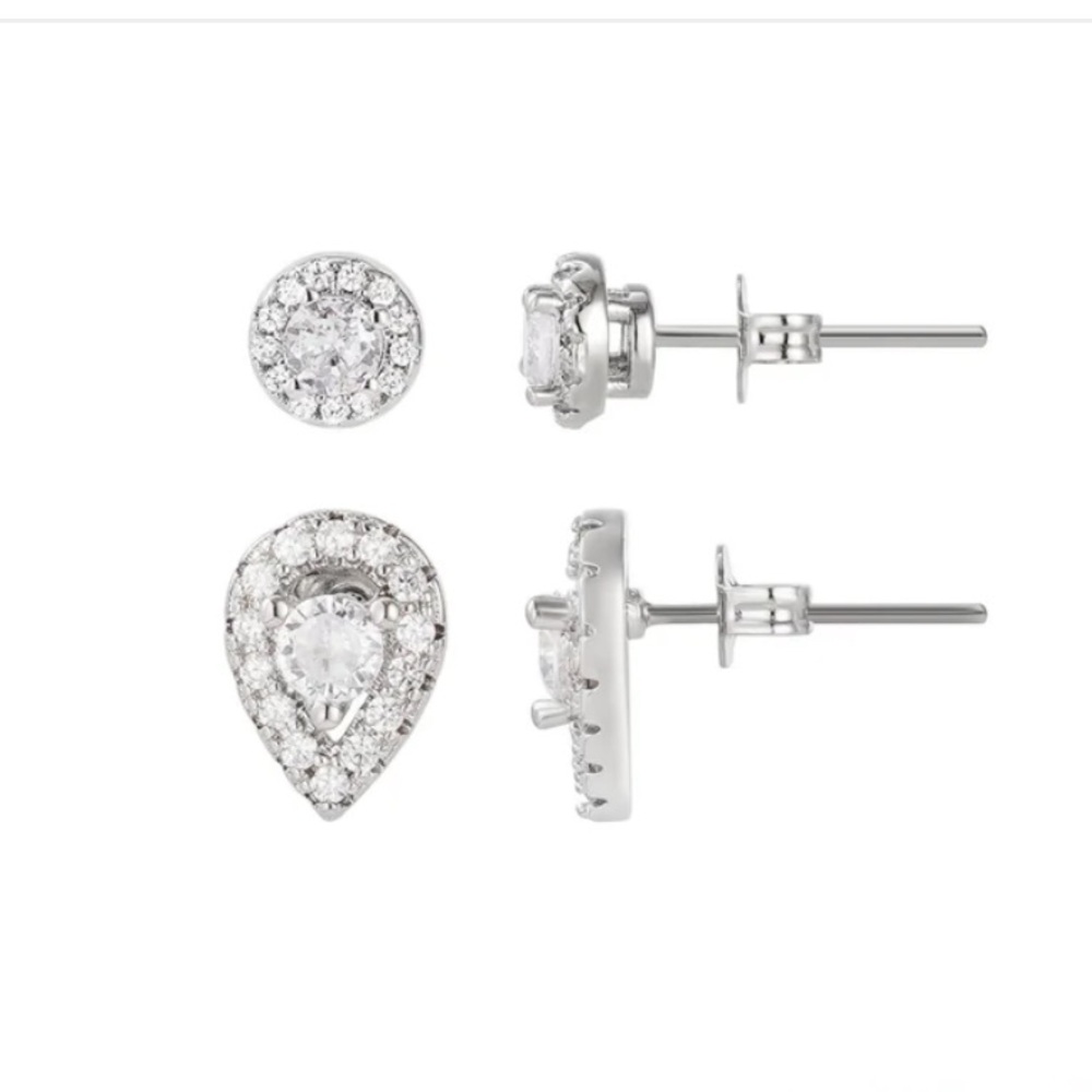 Adornia Silver Plated Set of 2 Halo Stud Earrings